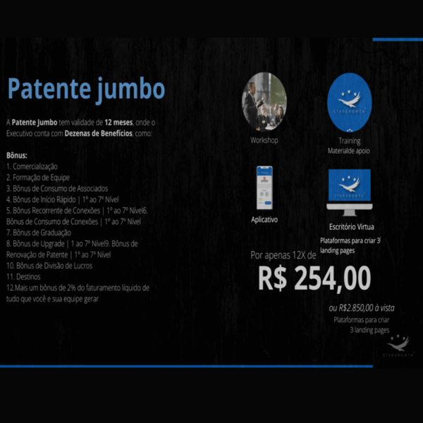 Patente jumbo Por apenas 12X de  R$ 254,00 ou R$2.850,00 à vista